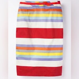 Boden Red Stripe Pencil Skirt Lined Stretch Back Zip Cotton Stretch Sz 10